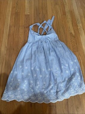 Blue & White Striped Sundress with Eyelet Hem